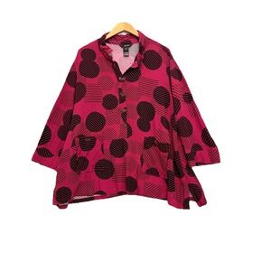 Ali Miles Womens Top Tunic 2X Geo Print Pockets Button Lagenlook Artsy Lagom